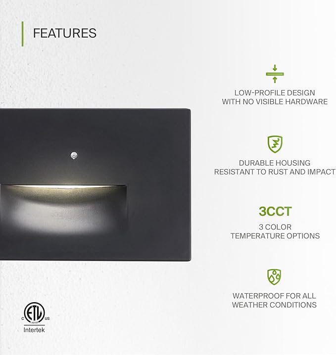 ASD LED Recessed Step Light Fixture, Dusk to Dawn Outdoor Stair Tread Lighting | 3CCT, Photocell, Waterproof, ETL | Lumora