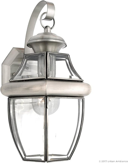 Urban Ambiance Luxury Colonial Outdoor Wall Light, Medium Size: 14" H x 8" W, with Tudor Style Elements, Versatile Design, Classy Aged Silver Finish and Beveled Glass, UQL1143