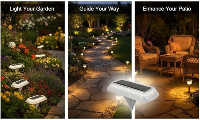 Outdoor Solar Pathway Lights, 2 Pcs, 3000K Warm White Led Ground Lights, 10-12H Runtime, 1200Mah Battery, Yard | Lumora