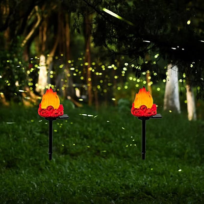 Solar Lights Outdoor，Flame-Shaped Waterproof Auto On/Off Solar Christmas Lights for Balcony, Terrace, Lawn, Courtyard, Garden, Beach. (Short)