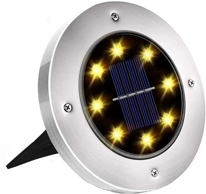 Solar Ground Lights, Solar Ground Lights Stainless Steel Outdoor 8 LED Solar Disk Lights， IP 65 Waterproof for Yard | Lumora