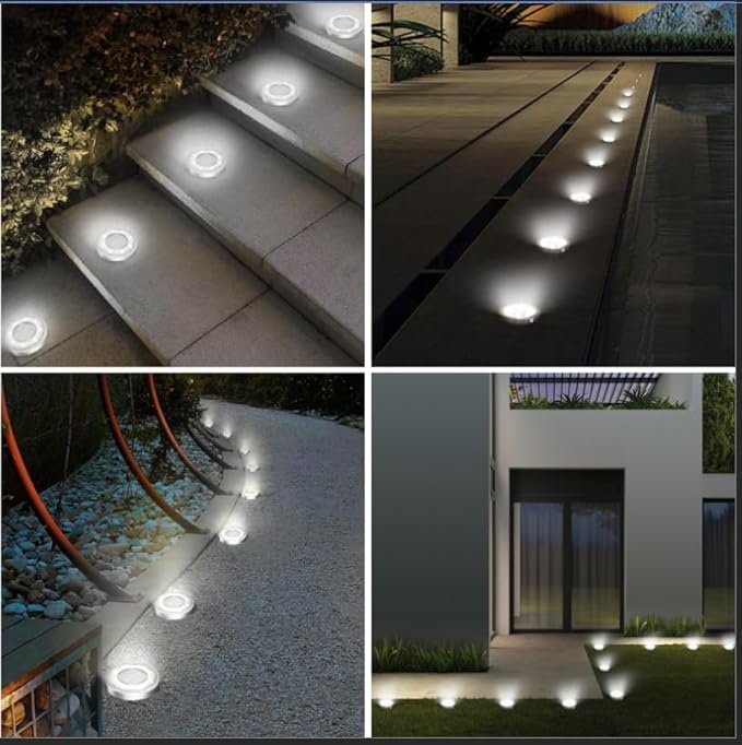 Solar Ground Lights,12 Pack Flat Solar Lights Outdoor Waterproof, Bright LED Solar Disc Lights, 6000K Cool White | Lumora