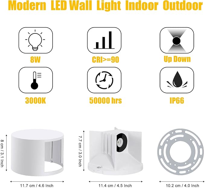 Kawell 8W Modern LED Wall Sconce Light Up Down Waterproof Outdoor Wall Lamp Indoor Hardwired for Bedroom Bathroom | Lumora