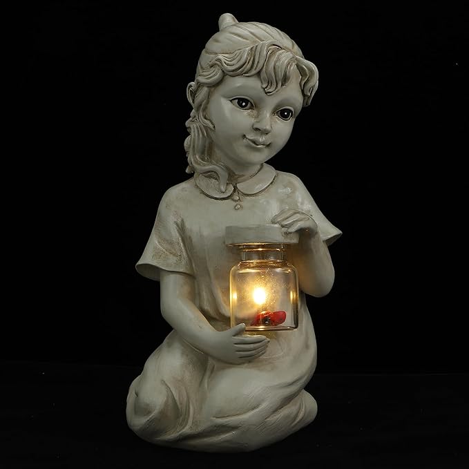 Solar Lawn Light Human Doll Statue Decorative Garden Light Outdoor Waterproof Solar Powered Yard Sculpture for Pathway and Home