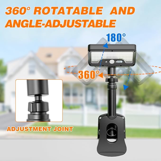 Clip On Solar Lights Outdoor | 92 LEDs 600LM Motion Sensor Lamp for Fence, Camping, Deck & Gutter, 360°Rotatable Adjustable (White)