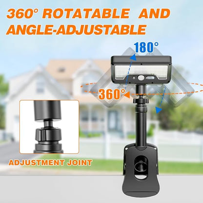 Clip On Solar Lights Outdoor | 92 LEDs 600LM Motion Sensor Lamp for Fence, Camping, Deck & Gutter, 360°Rotatable Adjustable (White)