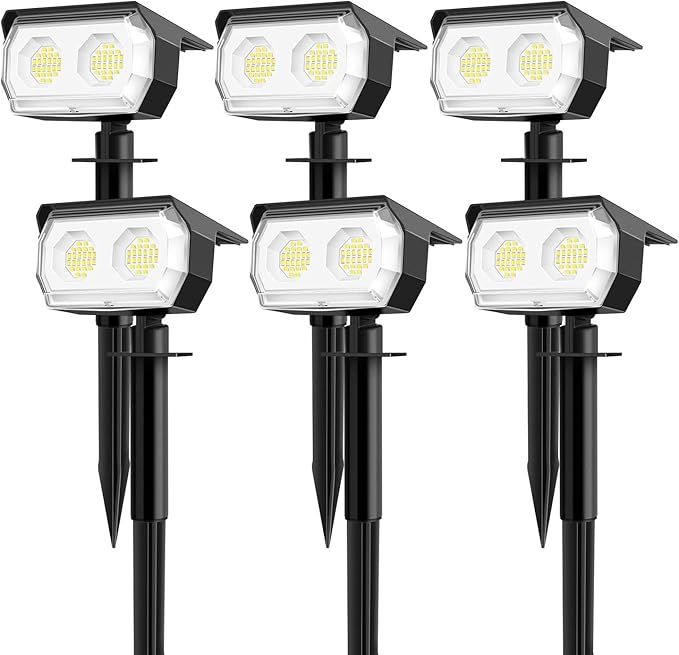 Solar Spot Lights Outdoor,IP65 Waterproof 48LED Path Lights with 3 Lighting Modes, Garden Yard Pathway Pool Wall Lights (Cool White, 6 Pack)