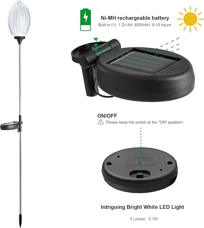 Glitzhome Solar Lights Outdoor 3 Pack Solar Oval Flower Stake Lights with Stainless Steel Pole for Garden Deck Patio Landscape Decorating