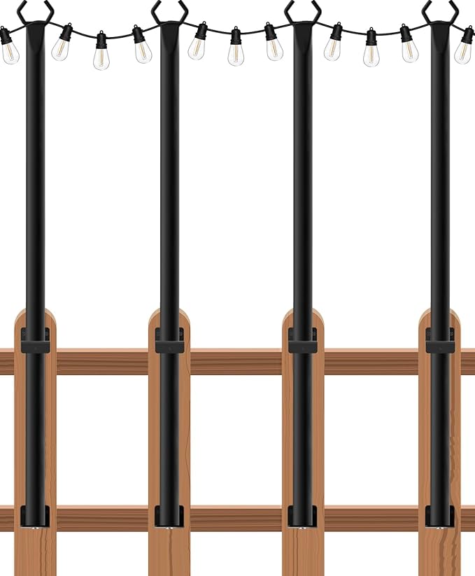 zoegi 4 Pack 5Ft String Light Poles,Light Poles for Outside Lights with Fork,Outdoor Brackets Hanging Lights,Metal | Lumora