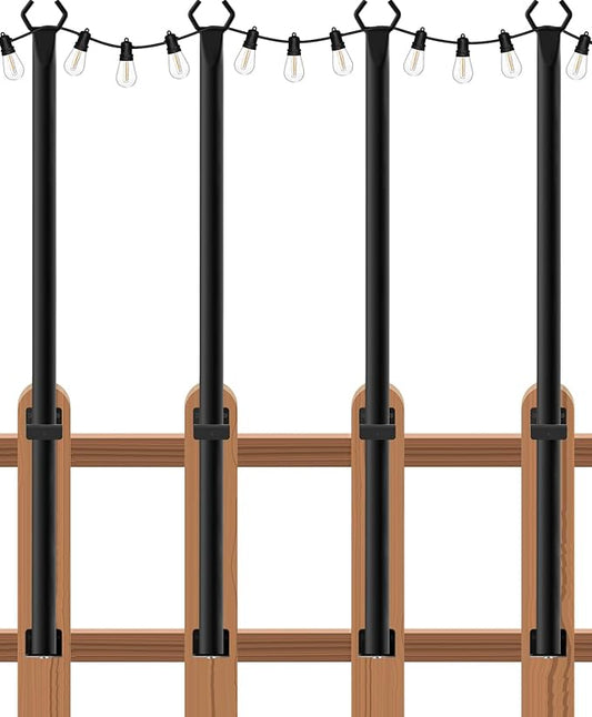 zoegi 4 Pack 5Ft String Light Poles,Light Poles for Outside Lights with Fork,Outdoor Brackets Hanging Lights,Metal Stand for Deck Patio,Backyard,Wedding,Deck,Party