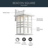 Kichler Beacon Square 14.25" Outdoor Wall Light in White, 1-Light Exterior Wall Sconce with with Clear Hammered | Lumora