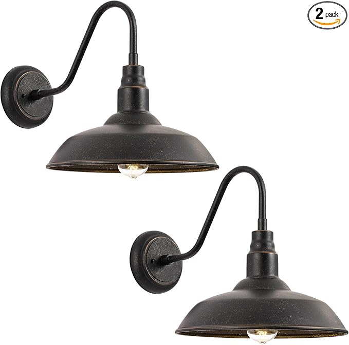 14in Outdoor Gooseneck Barn Light for Garage, 2 Pack Bronze Exterior Wall Lights Fixture for Porch, Outside | Lumora