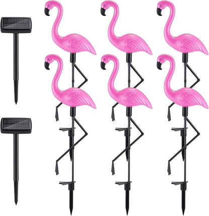 Geelin 6 Packs Pink Flamingo Solar Lights Outdoor Decoration Ip55 Waterproof Solar Powered Flamingo Garden Stake Light for Yard Patio Lawn Pathway Walkway Driveway Outside Decor