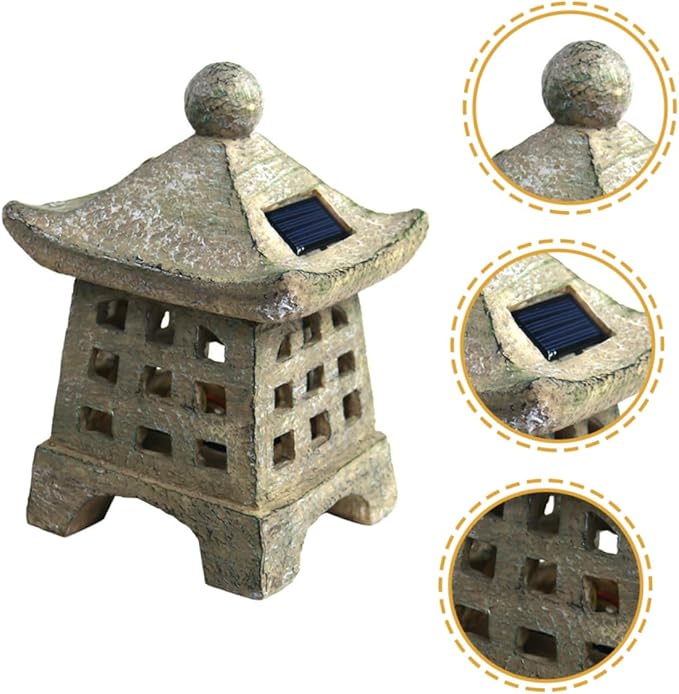 NUOBESTY Solar Outdoor Pagoda Light Waterproof Resin Garden Decoration 2-Pack Solar Pathway Lights for Landscape and Patio Japanese Style Statue LED Lighting