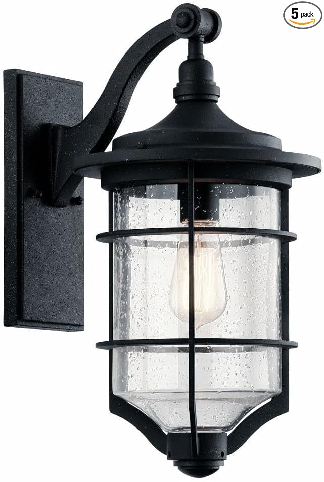Kichler Royal Marine 18.25" 1 Light Outdoor Wall Light with Clear Seeded Glass in Distressed Black | Lumora