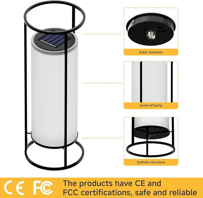 HOTEAGLE Outdoor Solar Lights,14.8" H Modern Metal Cylinder Solar Powered Lantern, Waterproof Decorative Table Lamp with Warm White LED, Dusk to Dawn Auto On/Off for Garden, Patio, Yard, Path Decor