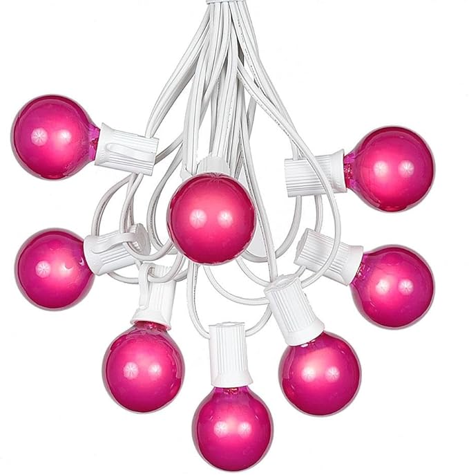 100 Foot G40 Outdoor Patio String Lights with 125 Pink Globe Bulbs Indoor/Outdoor Cafe Hanging Lights C7/E12 Base | Lumora