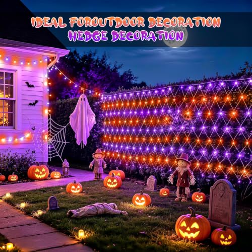 JMEXSUSS 200 LED Orange and Purple Net Lights, 9.8FT x 6.6FT, Plug in
