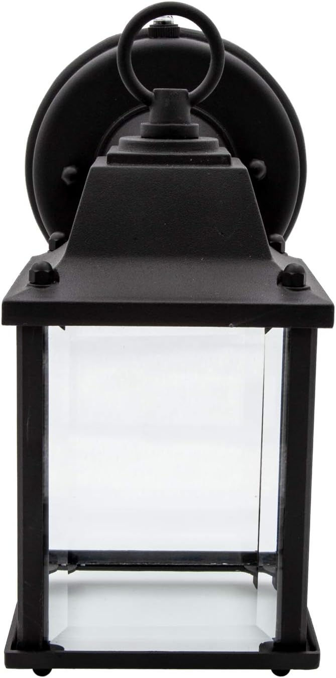 Maxxima LED Porch Lantern Outdoor Wall Light - Features Clear Glass, 3000K Warm White, 650 Lumens, Dusk to Dawn Photocell Light Sensor, Patio or Porch Sconce Fixture for Exterior Lighting - Black