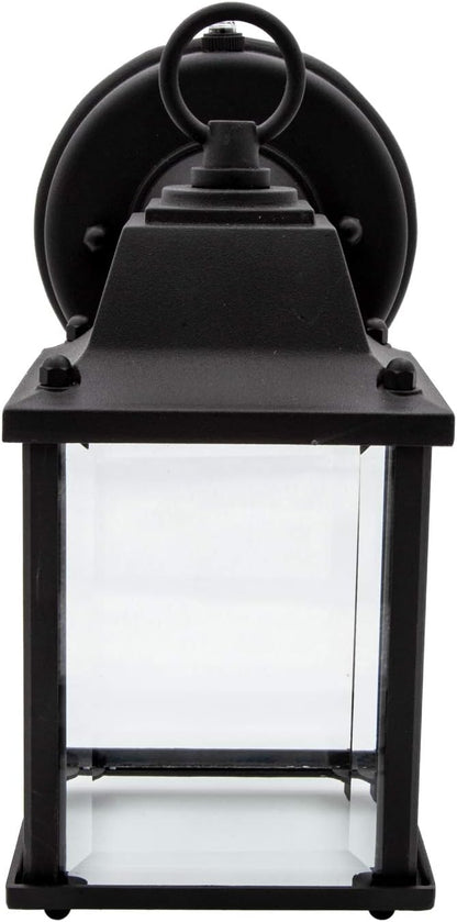 Maxxima LED Porch Lantern Outdoor Wall Light - Features Clear Glass, 3000K Warm White, 650 Lumens, Dusk to Dawn Photocell Light Sensor, Patio or Porch Sconce Fixture for Exterior Lighting - Black