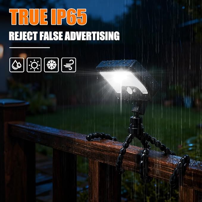 Outdoor Solar Motion-Activated Light with Flexible Octopus Tripod – 360° Wrap Around Tree Trunks, Dual Charging, Waterproof Security Light for Deck, Fence, Garden (Sliver)