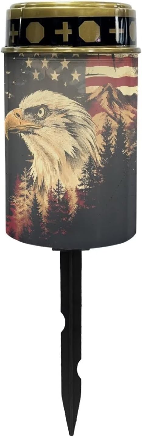 American Flag Eagle Tree Solar Cemetery Light Holder, Grave Decorations for Cemetery, Solar Lights for Cemetery, Grave Markers for Cemetery Grave Outdoor