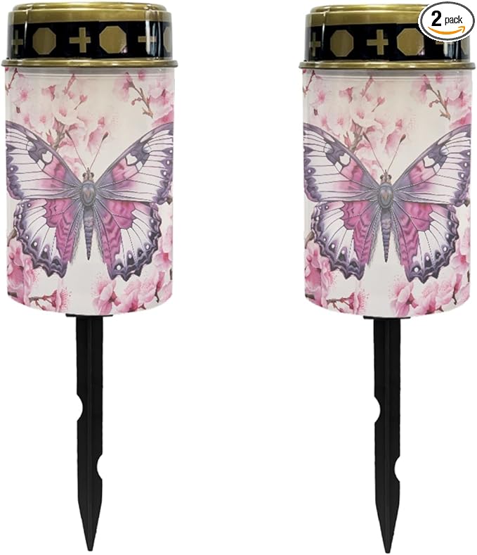 Pink Butterfly Solar Butterfly Lights Outdoor Solar Garden Lights Waterproof Solar Pathway Lights for Outside Yard Patio Flameless LED Lantern,Wall Light Auto On/Off