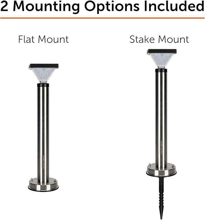 Gama Sonic Luxor Bollard Outdoor Solar Pathway Light, Silver Stainless, 20.25-inch Lamp Height, Sidewalk, Path, Driveway, 50 Lumens (144i58070)