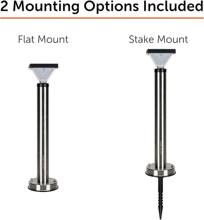 Gama Sonic Luxor Bollard Outdoor Solar Pathway Light, Silver Stainless, 20.25-inch Lamp Height, Sidewalk, Path, Driveway, 50 Lumens (144i58070)