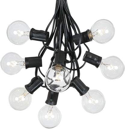 G40 25ft Outdoor Patio Cafe String Lights 25 Clear Globe Bulbs Indoor/Outdoor Black Wire