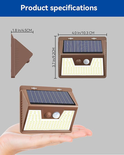 Peasur 2 Pack Solar Lights for Outside, Motion Sensor Outdoor Lights, 140LED Solar Security Lights 3 Working Modes, Solar Lights Outdoor Waterproof for Outside Garden Yard Fence (Brown Frame)