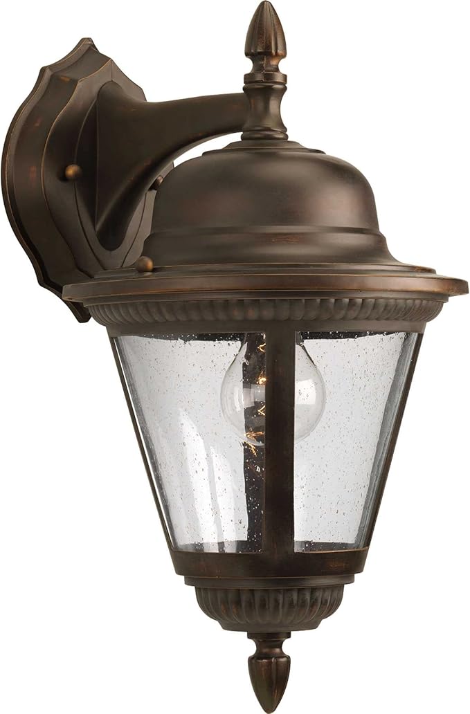 Progress Lighting Westport Collection 1-Light Clear Seeded Glass Traditional Outdoor Medium Wall Lantern Light Antique Bronze