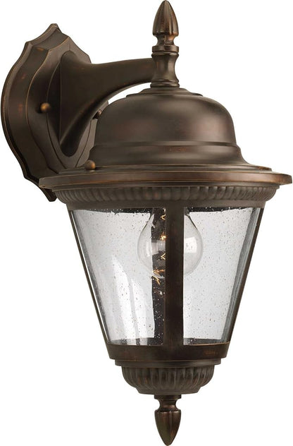 Progress Lighting Westport Collection 1-Light Clear Seeded Glass Traditional Outdoor Medium Wall Lantern Light Antique Bronze