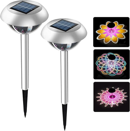 LAVAED Solar Light Outdoor Waterproof,Solar Powered Garden Lights Stainless Steel LED Outside Walkway Lamp DIY Projection Pathway Lighting for Yard Backyard Lawn Landsacpe Decorative Gifts(2Pack)