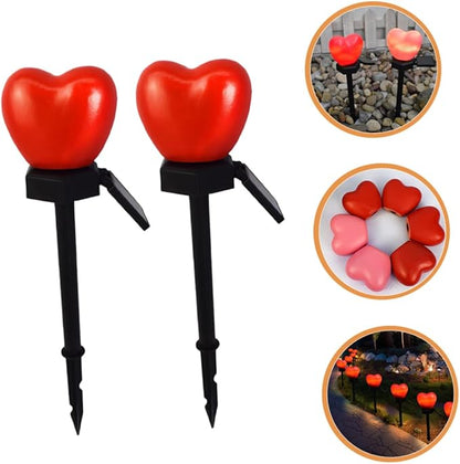Mikikit 2pcs Heart Shape Solar Lamps for Solar Outdoor Lights Pathway Stake Romantic for Patio Landscape Decor