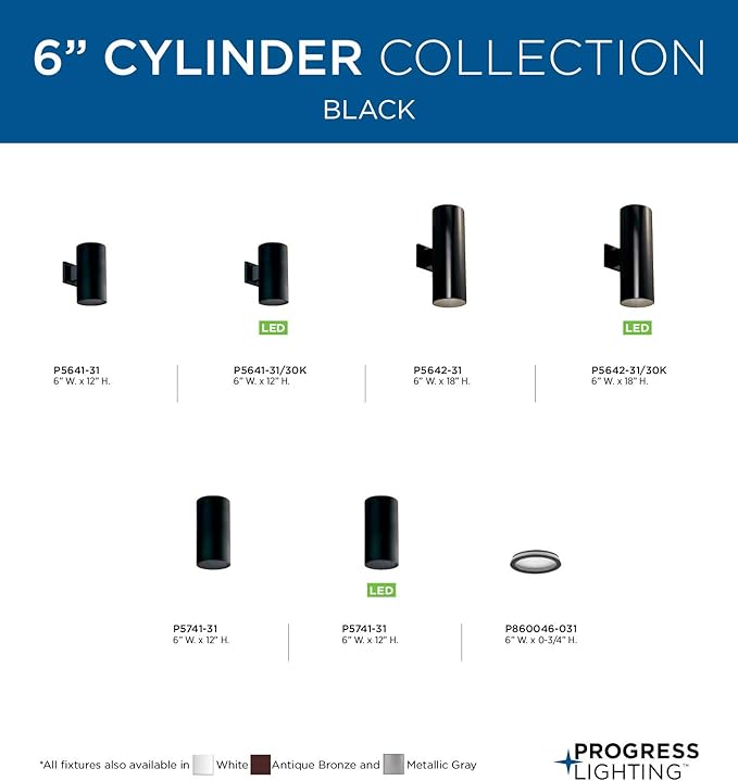 Progress Lighting 6-in Cylinder Outdoor Ceiling Light, 1-Light Modern Flush Mount, Interior and Exterior, Home or | Lumora