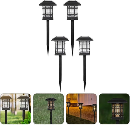 DECHOUS 4pcs Solar Pathway Lights Outdoor Yard Landscape Waterproof LED Garden Lawn Warm White Solar-Powered Ground Stake Lamps for Patio Walkways