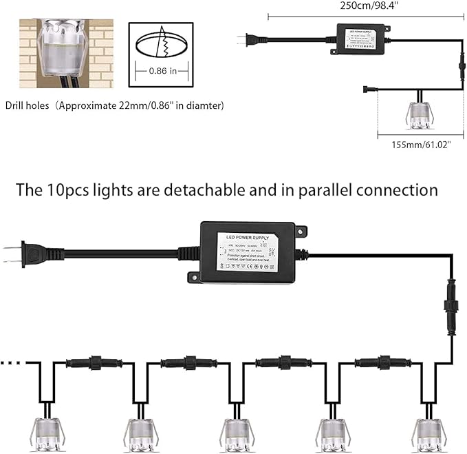 RNEHON LED Deck Lights Kit, Waterproof IP67 Deck Lamp Low Voltage 10 pcs Warm White LED In-ground Lighting Outdoor | Lumora