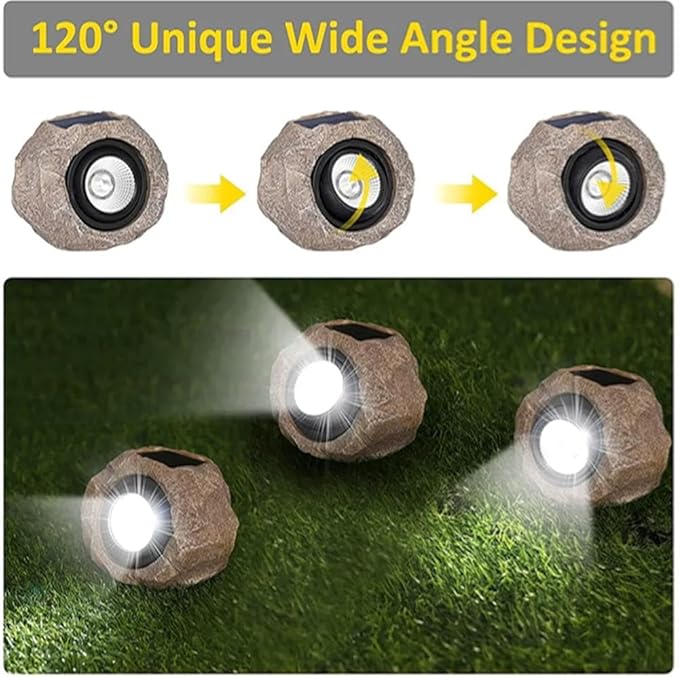 Solar Rock Lights Outdoor, IP65 Waterproof Solar Landscape Spotlights with Auto On Off, Stone Look Garden Lights for Yard, Pathway, Lawn, Patio and Outdoor Decor