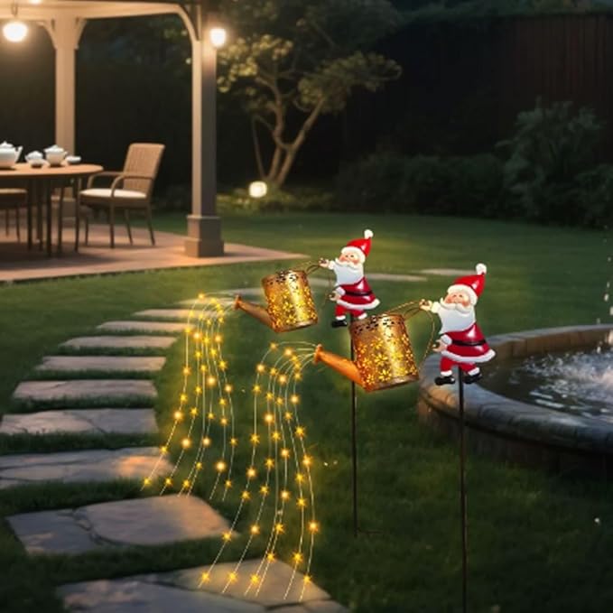 Christmas Solar Santa Watering Can Lights - Outdoor Garden Decor, Waterproof LED Pathway Patio Lights for Holiday | Lumora