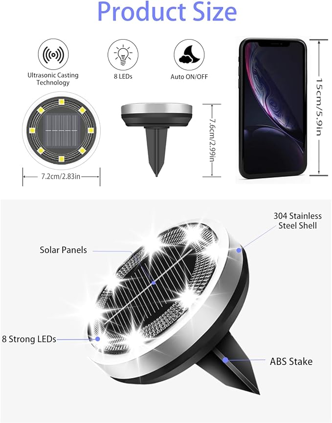 Solar Lights Outdoor Waterproof, 26 Pack 8 LED, Thickened Stainless Steel Ground Light, Solar Garden Lights | Lumora