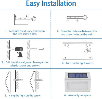 Solar Lights Outdoor Waterproof Deck Light, Solar Stair Lights Outside LED Step Lighting Stainless Steel for Paths Patio Garden Yard, Pack of 6