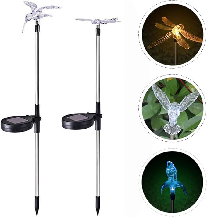 2pcs Solar Garden Path Lights Outdoor Waterproof LED Solar Lawn Ground Insert Lights with Butterfly and Hummingbird Design for Yard Landscape Decoration