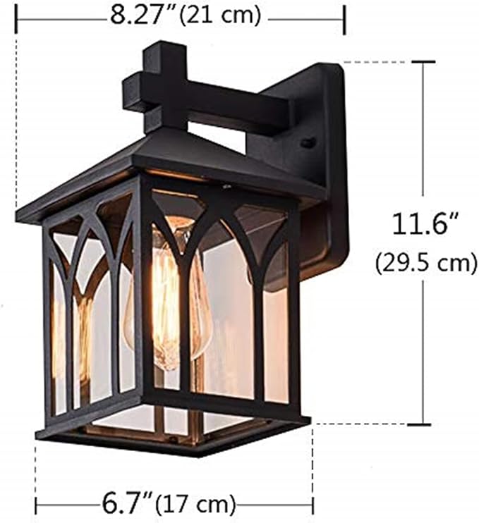 Kiven 1-Light Outdoor -Indoor Plug-in Wall Mount Lantern Downward Fixture with Timing Traditional Desigh Black Finish,Clear Glass Shade Timing Wall Lamp Waterproof Wall Sconce