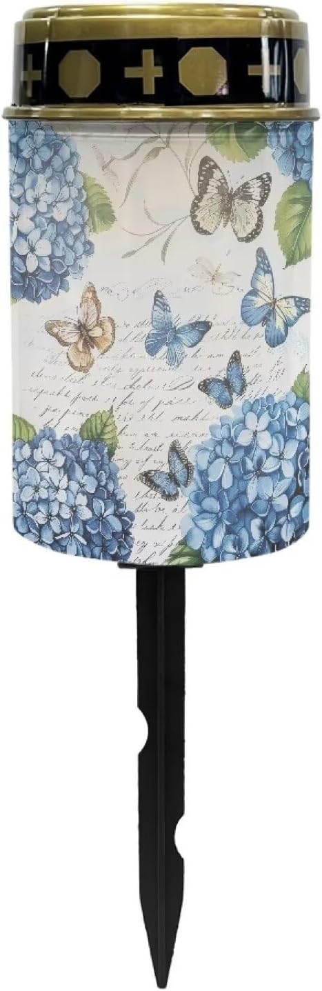 Outdoor Solar Garden Lights,Butterfly Blue Flowers Waterproof Solar Outdoor Lights,Solar Stake Lights for Cemetery Grave Garden Patio Yard Lawn Decoration