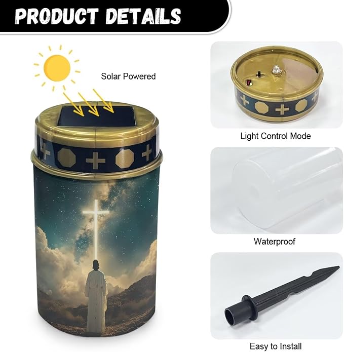 Poceacles Cross Solar Lights Waterproof Solar Garden Lights Cemetery Solar Outdoor Lights Outdoor Stake Automatic Solar Lantern for Cemetery Grave Decoration, God Cross Galaxy Blue