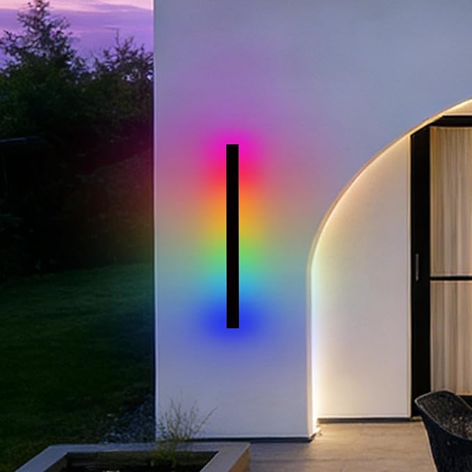 RGB Outdoor Wall Lights, Ip65 Waterproof Linear Led Modern Wall Sconce, 7 Colors and 358 Light Effects, Dimmable | Lumora