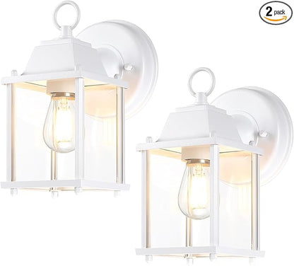 LIT-PaTH Outdoor Wall Lantern, Wall Sconce as Porch Lighting Fixture, E26 Base, Aluminum Housing Plus Glass, Water-Proof and Outdoor Rated, ETL Qualified, 2-Pack, White