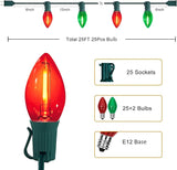 25FT C7 Christmas Lights Outdoor, Red Green Classic 2-Color LED String Lights for Roof, Fence, Tree, Traditional | Lumora
