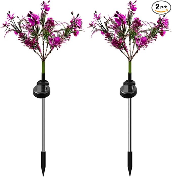 Aolyty Solar Outdoor Garden Decorative Lights, 2 Pack Powered Phalaenopsis Flowers Waterproof IP65 In-Ground Lights for Garden, Yard, Patio, Lawn Decor